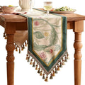 patdrea Designer Green Floral Table Runner, French Elegant Vibrant Rustic Linen by Welcometopatdrea