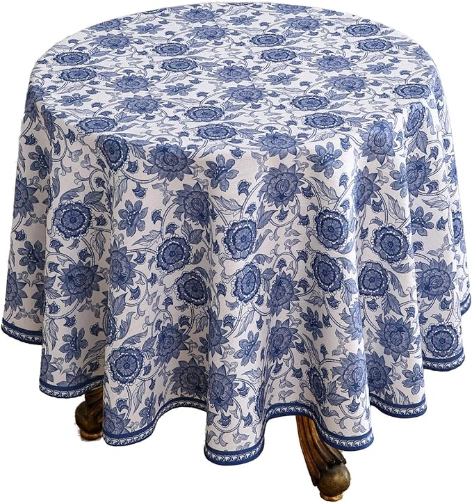 patdrea Designer Linen Blue Small Tablecloth by Welcometopatdrea