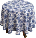 patdrea Designer Vintage French Round Table Cloth, Linen Durable Blue Paisley by Welcometopatdrea
