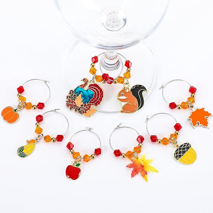 Sasylvia 8 Pieces Thanksgiving Fall Wine Glass Charms Fall Glass Markers - Image 2