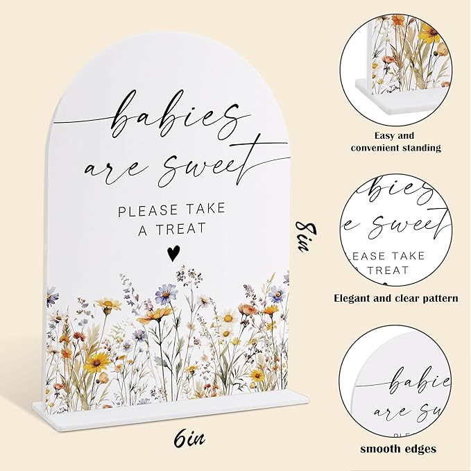 Acrylic Table Signs, Boho Floral Babies are Sweet Please Take a Treat Sign - Image 2