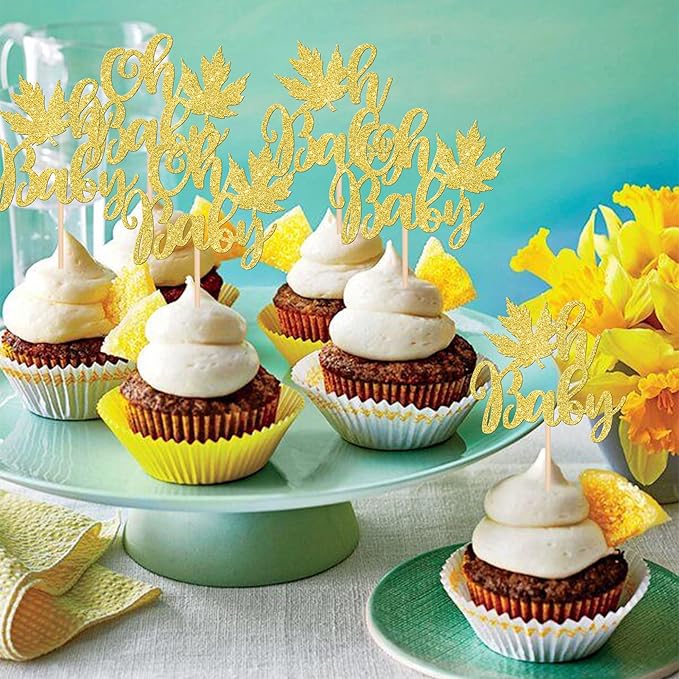 24 PCS Maple Leaf Oh Baby Cupcake Toppers Glitter Fall Baby Shower Cupcake Picks - Image 6