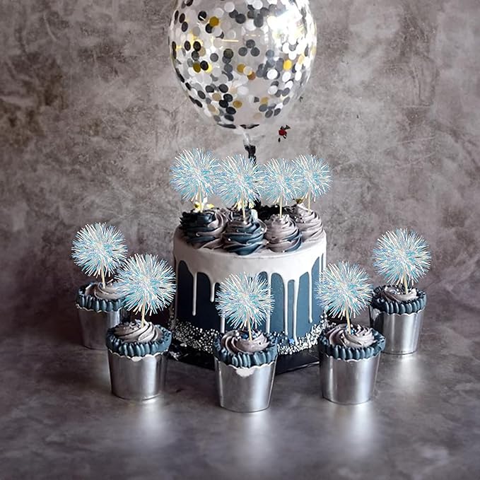 Ephlyn 30Pcs Foil Firework Cupcake Toppers Sparkle Tinsel Cupcake Picks Drink - Image 7