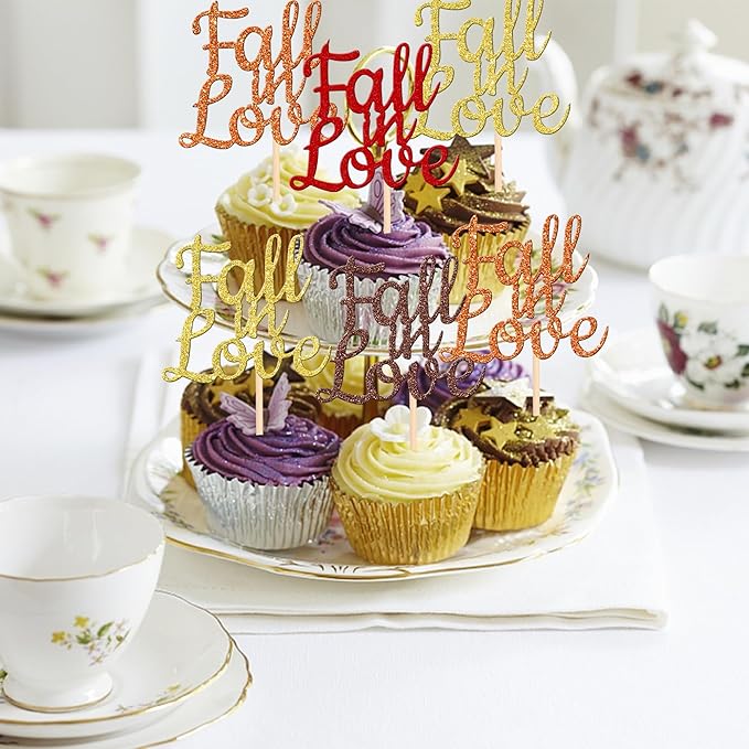 24 PCS Fall in Love Cupcake Toppers Glitter Fall Theme Bridal Shower Cupcake - Image 4