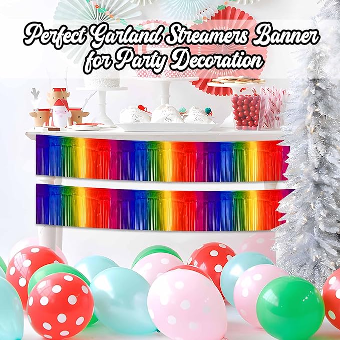 4 Pack 10 Ft Dark Rainbow Foil Fringe Garland Metallic Streamers Tinsel Banner - Image 4