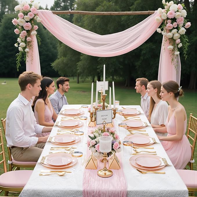 Supernal 350pcs Pink Plastic Plates, Plates Disposable Heavy Duty, 50 Dessert - Image 6