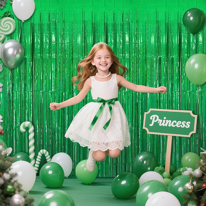 5 Pack Green Streamers Backdrop Metallic Foil Fringe Tinsel Curtains - Image 7