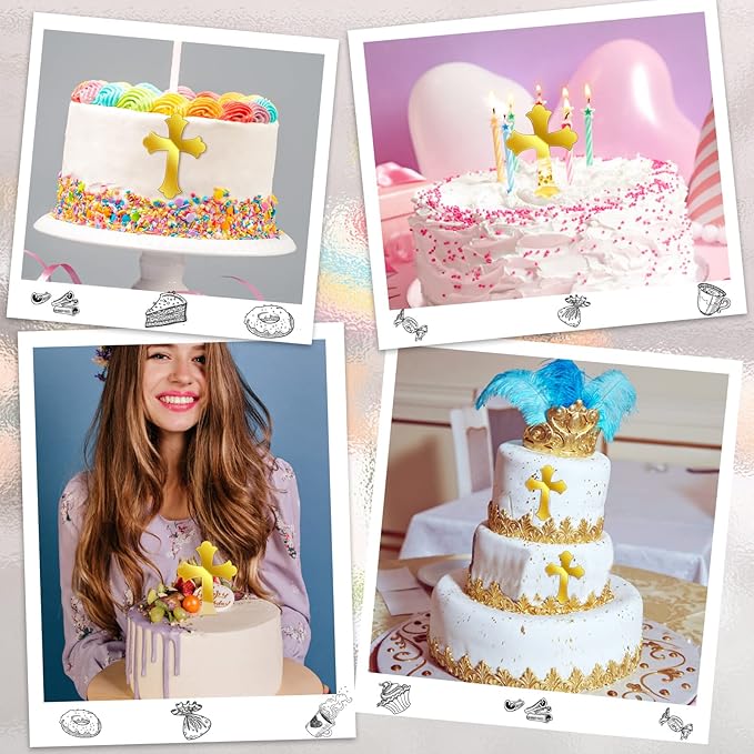 Blulu 16 Pieces Baptism Cake Toppers Crossing Cupcake Toppers Gold Mirror - Image 7