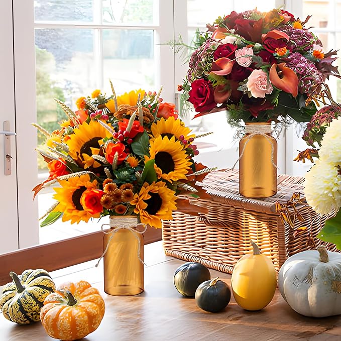 Vintage Glass Flower Vase，12 Pack Farmhouse Amber Gold Glass Centerpiece Vases - Image 5