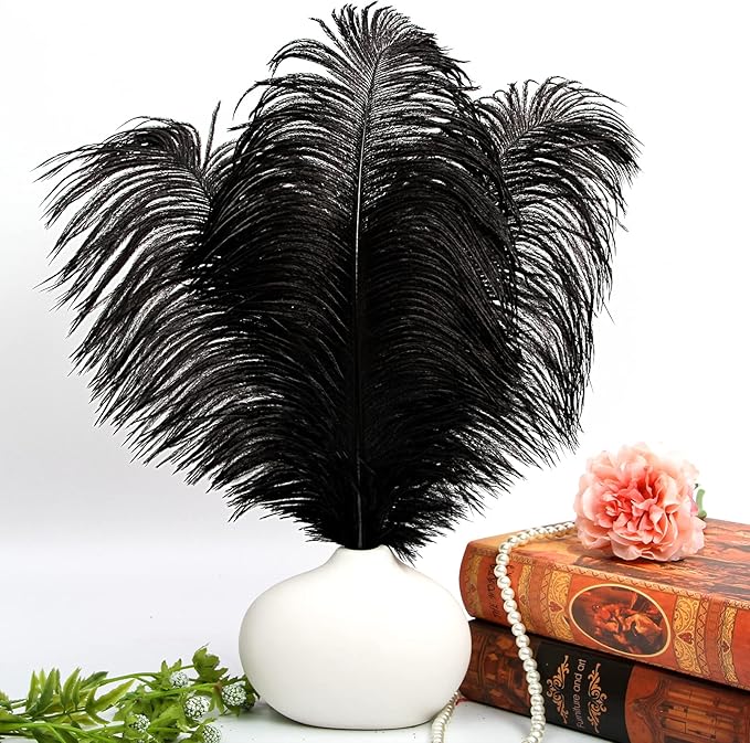THARAHT Black Ostrich Feathers 12pcs Large Natural Bulk 14-16Inch 35cm-40cm - Image 5