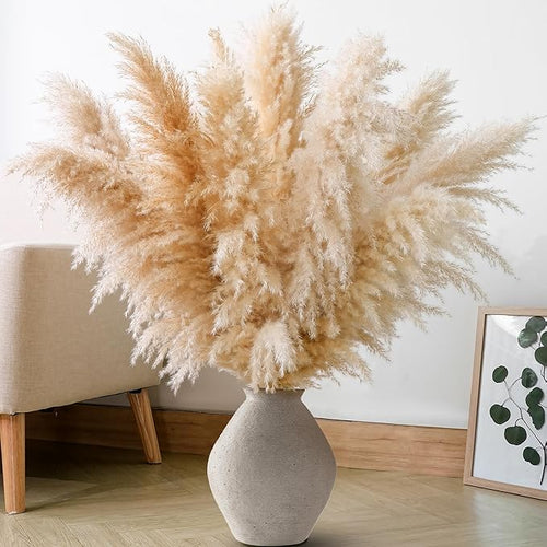 10 PCS 40" Tall Pampas Grass Stems in Natural Beige, Add a Boho Touch to Your by ANPROOR