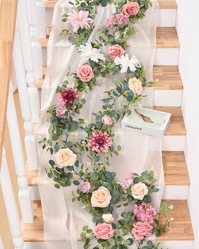 Waipfaru 2Pcs Artificial Flower Garland Decorations, 12.14Ft Eucalyptus - Image 5