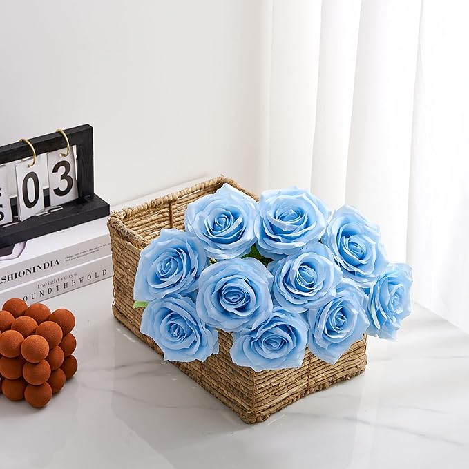 Artificial Rose 10pcs Open Flower Bouquet Faux Rose Stems - Image 3
