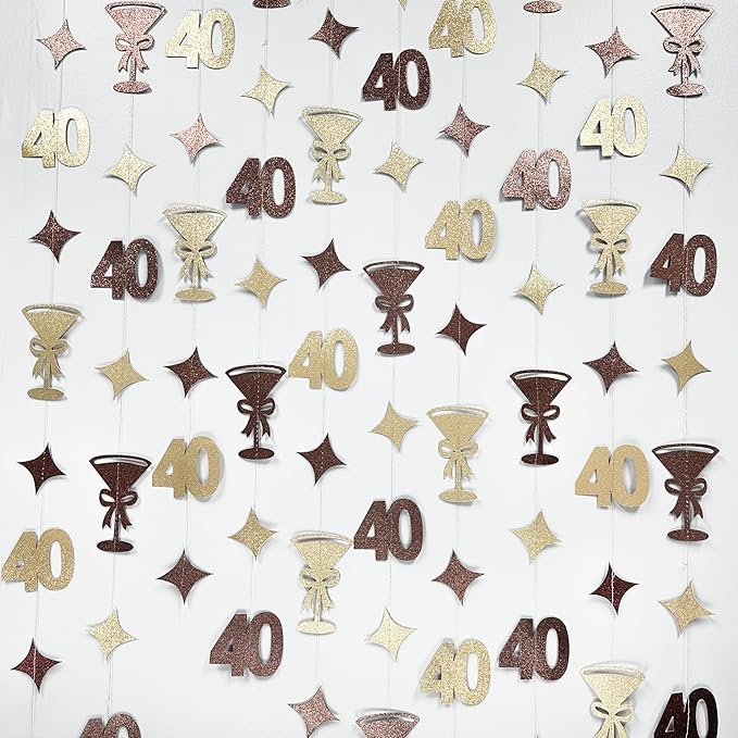 Champagne Gold Brown 40th Birthday Decorations Espresso Martini Garland - Image 5