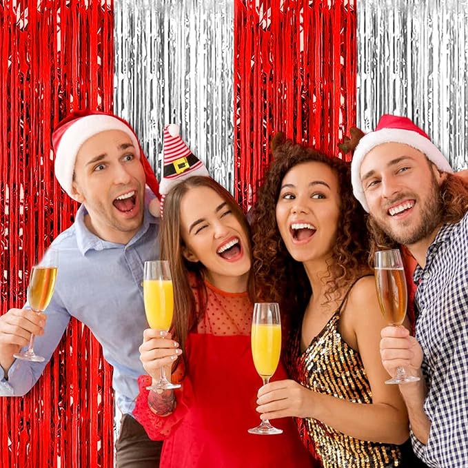 6 Pack Red and Silver Foil Fringe Curtains Backdrop, 3.28 x 8.2 Ft Metallic - Image 6