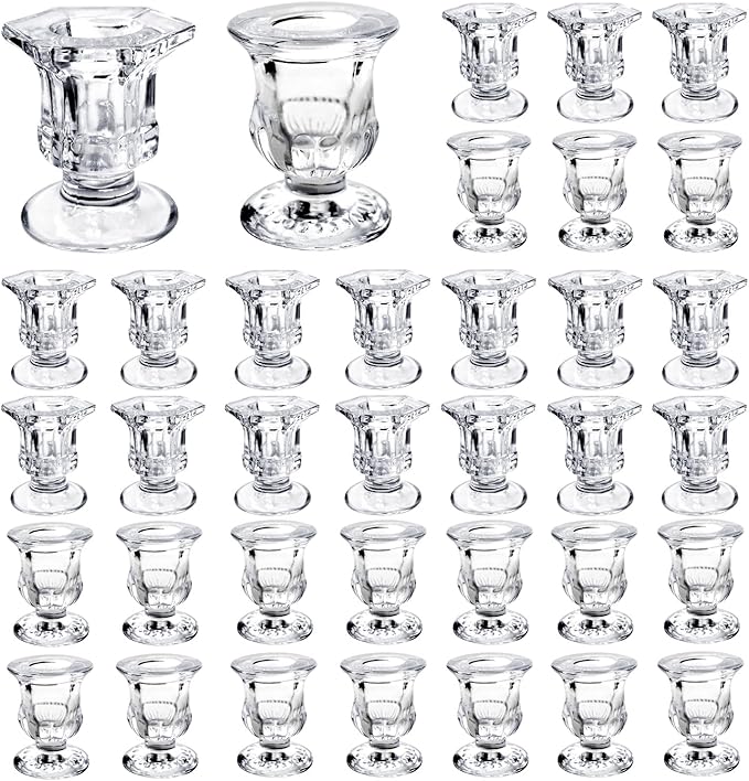 36 Pcs Candlestick Holders 2 Style Taper Candle Holders Bulk Small Glass Candle by OLUTACOT