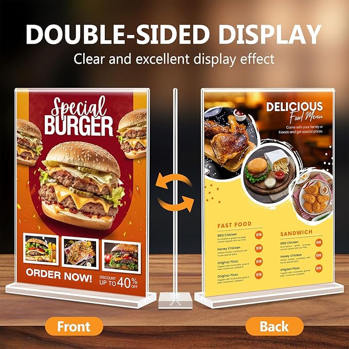 Acrylic Sign Holder 8.5 x 11, Double Sided Sign Holder Stand, Plastic 6 Pack - Image 2