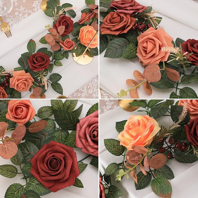 5FT Artificial Rose Flower Burgundy Fake Floral Garland - Image 4