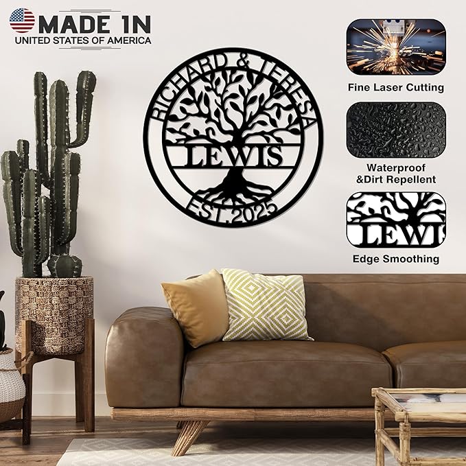 Personalized Wedding Gift for Couple, Custom Metal Tree of Life Wall Art Sign - Image 4