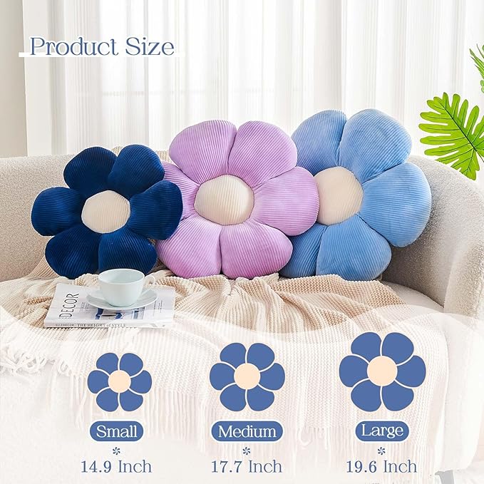 Navy Flower Pillow, 14.9" Cute Flower Shaped Floor Pillow, Aesthetic Floral - Image 2