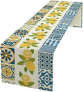 Lemon Table Runner, Watercolor Blue Fruits Green Leaves Print Table Cloth by Unknown