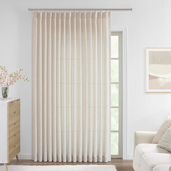 Vision Home Natural Pinch Pleated Semi Sheer Curtains Textured Linen Blended by VisionHome