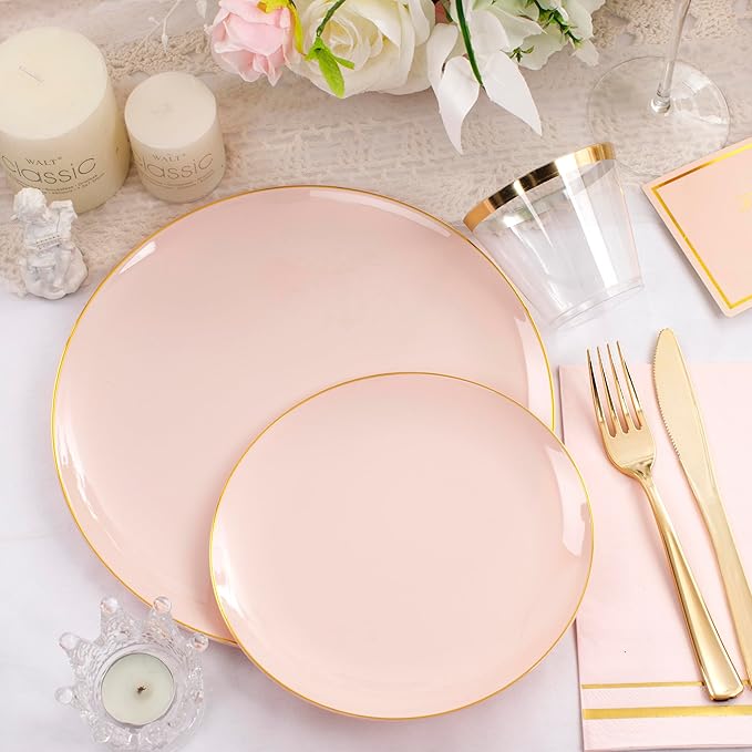 NOCCUR 350PCS Pink and Gold Plastic Plates - Image 3
