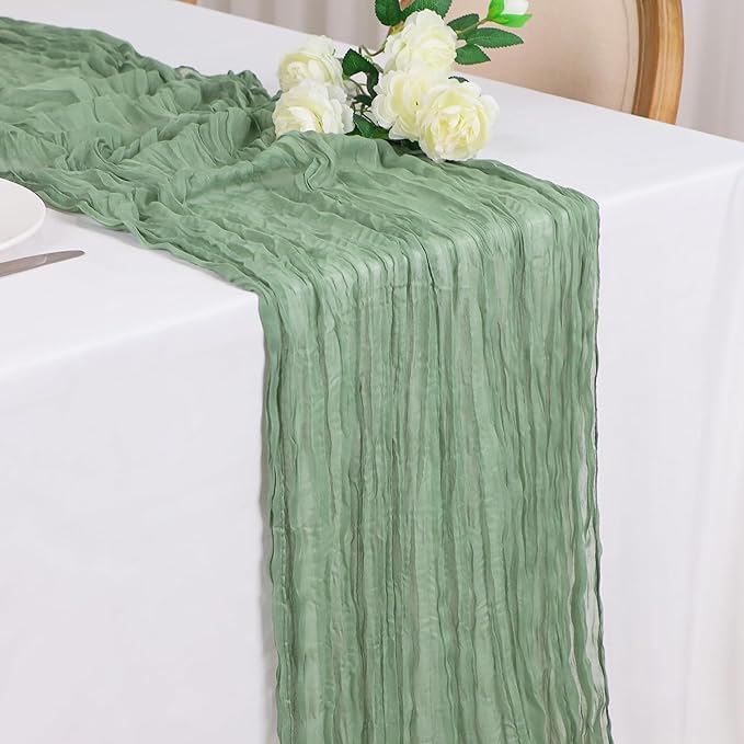 Snowkingdom Sage Green Cheesecloth Table Runner, 160 Inch 13 Ft Rustic Boho - Image 2