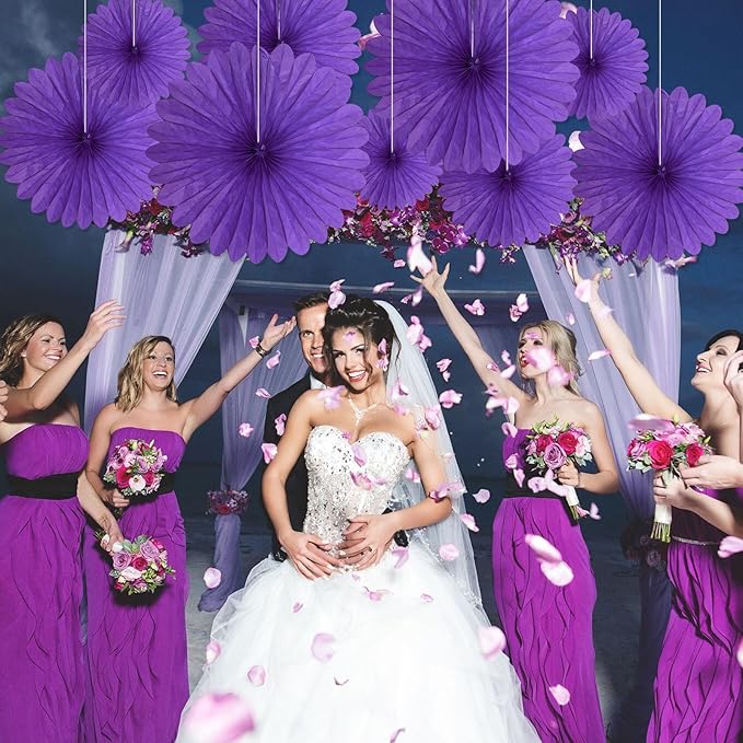 20 Pcs Purple Hanging Paper Fan, Round Paper Fans Decorations Set - Image 5
