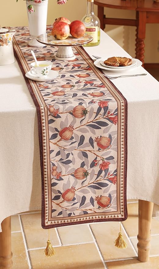 patdrea Designer Vintage SaddleBrown Extra Long Linen Table Runner 118 Inch Long - Image 7