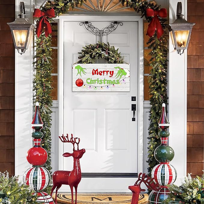 Merry Christmas Hanging Door Sign, Crazy Funny Green Festive Wooden Wall - Image 5