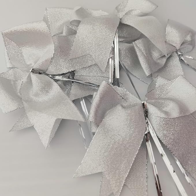 36pcs 4-1/2" Metallic Silver Bows - Image 9