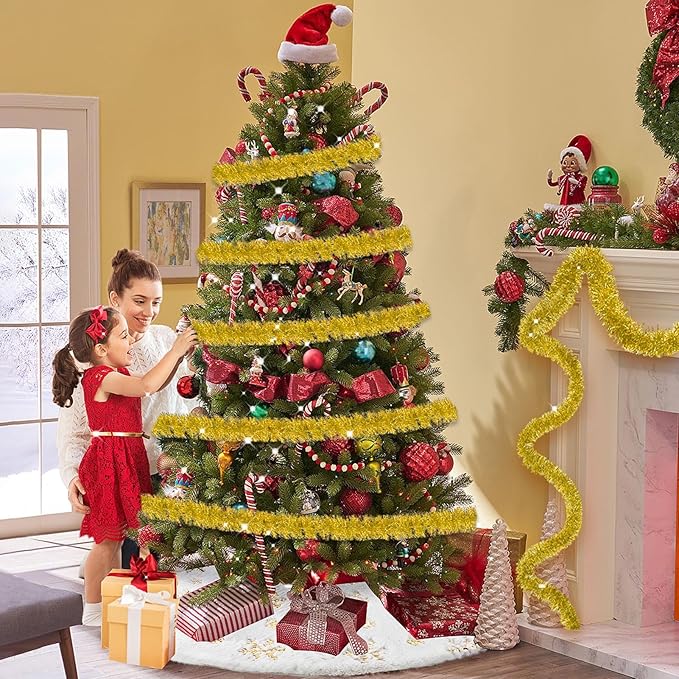 25 Feet Christmas Tinsel Garland, Metallic Twist Wall Hanging Tinsel Backdrop - Image 7