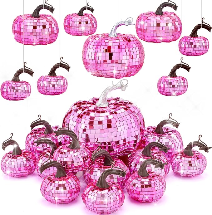 Lenwen 12 Pcs Artificial Disco Pumpkin Glitter Mirror Pumpkin by Lenwen