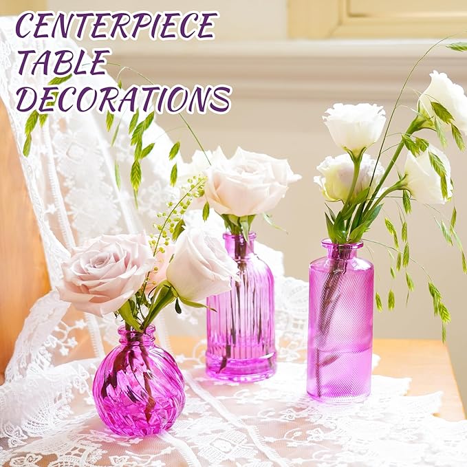 24PCS Bud Vases for Decor Cool Hot Pink Small Glass Flower Vase in Bulk Wedding - Image 6