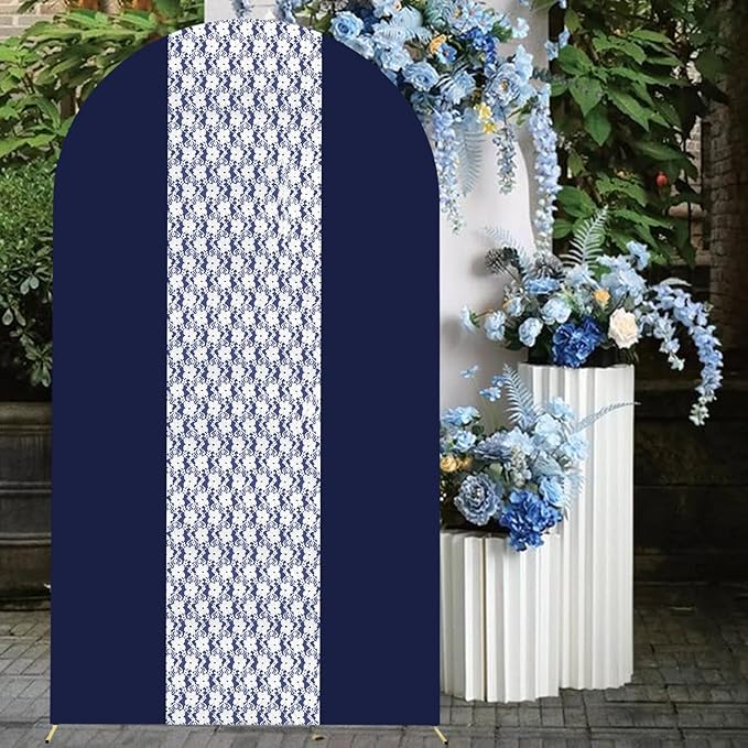 Navy Blue Arch Cover 7.2ft Lace Arched Backdrop Cover Dark Blue Chiara Arch by SOMUAUY