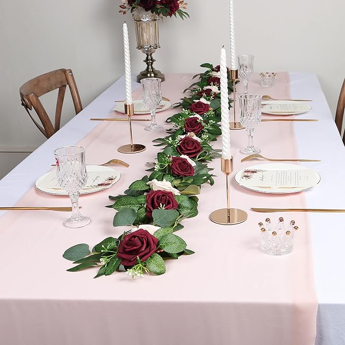 ponatia 6.5FT Handcrafted Artificial Rose Flower Garland, Eucalyptus Greenery - Image 9