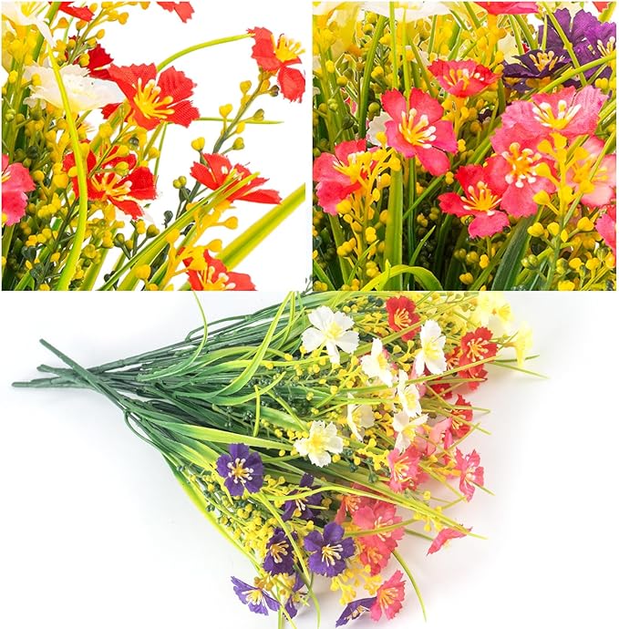 12 Bundles Artificial Outdoor Flowers Lifelike UV Resistant Fake Plastic Plants - Image 9