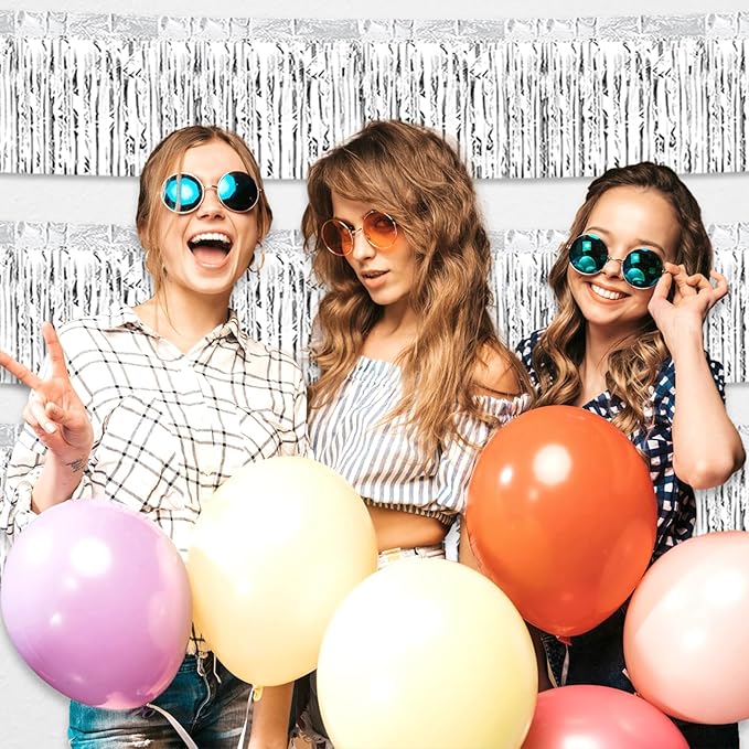 6 Pack 10 Feet Silver Foil Fringe Garland Metallic Tinsel Streamers Banner Wall - Image 4
