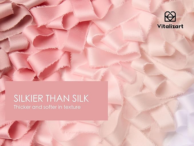 Vitalizart Silk Like Satin Ribbon 1 inch x 25 Yard Pink & Nude Handmade Frayed - Image 3