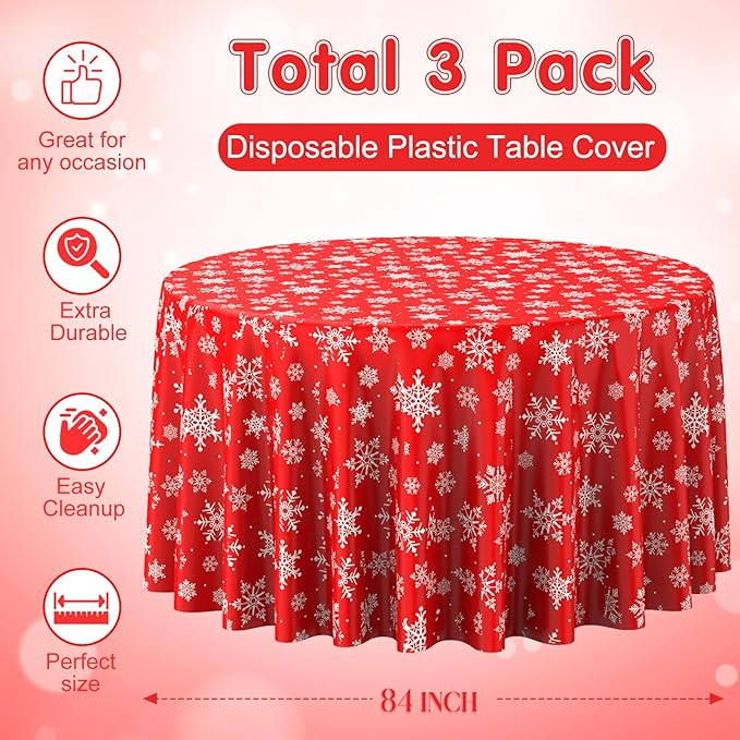 3 Pieces Christmas Snowflake Plastic Party Tablecloth Decorations, Disposable - Image 2