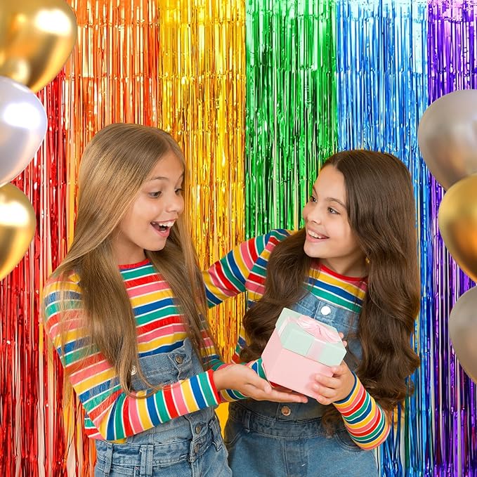 10 Pack Rainbow Backdrop Curtain 3.2ft x 8.2ft Metallic Tinsel Foil Fringe - Image 4