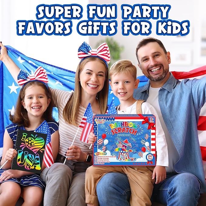 Party Favors for Kids: 24 Pack 4th of July Rainbow Scratch Art Notebook - Image 7