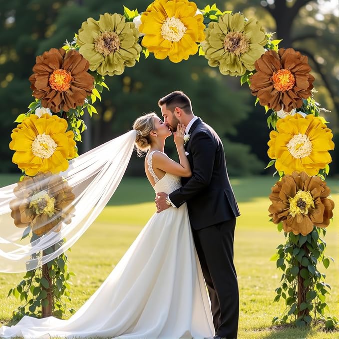 4 PCS 20" Brown Yellow Giant Paper Flowers Boho Baby Shower Party Decorations - Image 5