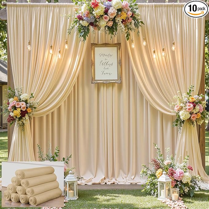 50×12 ft Wrinkle Free Beige Backdrop Curtain by ENJOYYOURPARTY