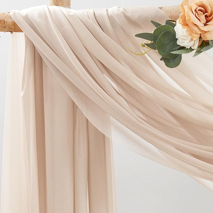 30" x 20Ft Wedding Arch Draping Fabric, 2 Panels Dark Champagne Sheer Curtain - Image 2