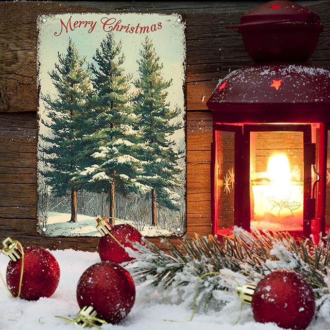 Vintage Christmas Decor Sign Christmas Tree Metal Tin Sign Merry Christmas - Image 5