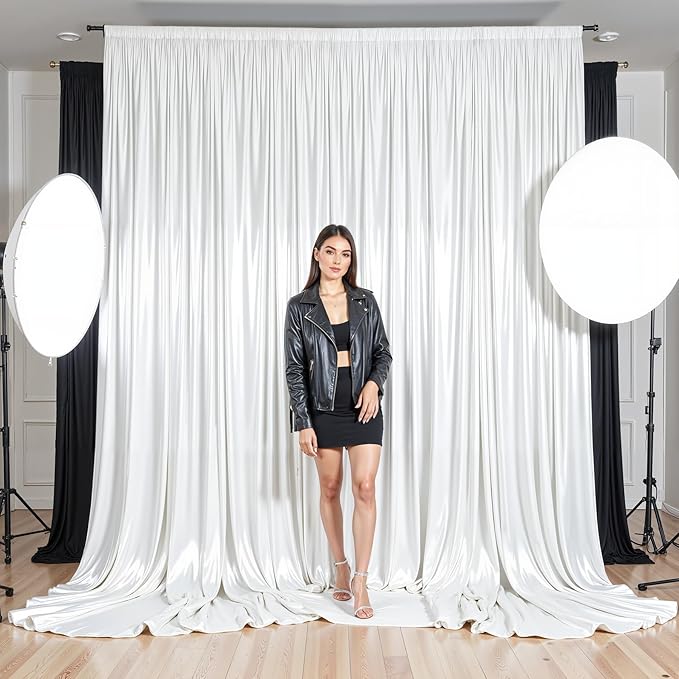 White Satin Backdrop Curtains 2 Panels - Image 5