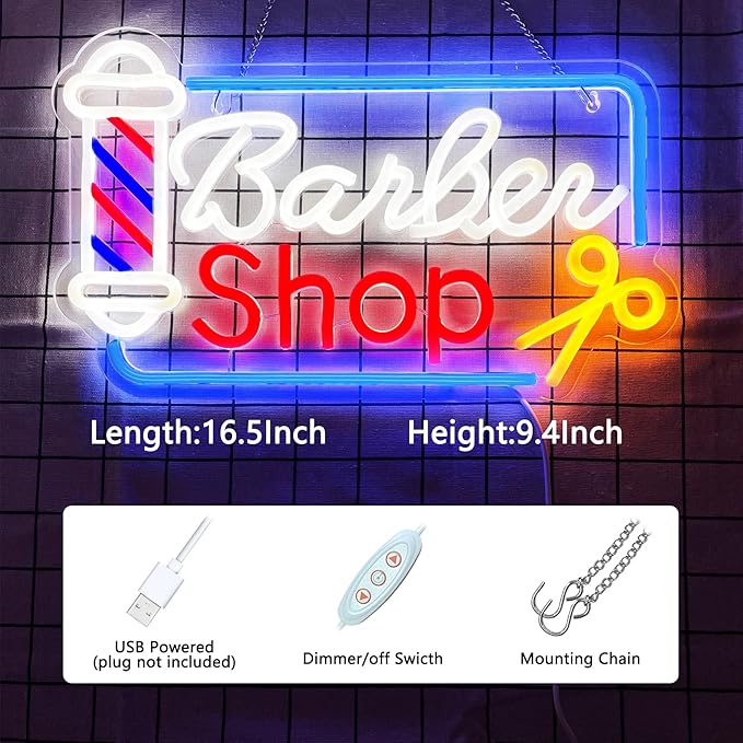 BarberShop Neon Sign Led Wall Window Decor Neon Light Up Barber Shop Station - Image 3