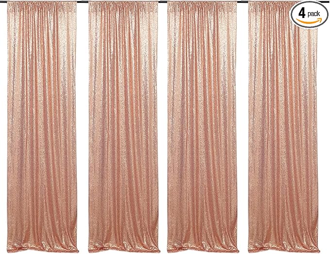 Poise3EHome Rose Gold Sequin Backdrop Curtains, 4 Panels 2FTx8FT Glitter by Poise3EHome